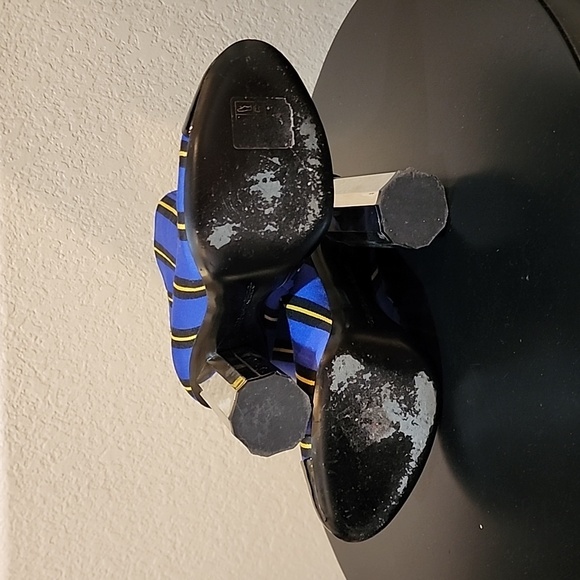 Marco De Vincenzo Blue Canvas Striped Boots, Women's Size 5 - 5-1/2 - Picture 11 of 11